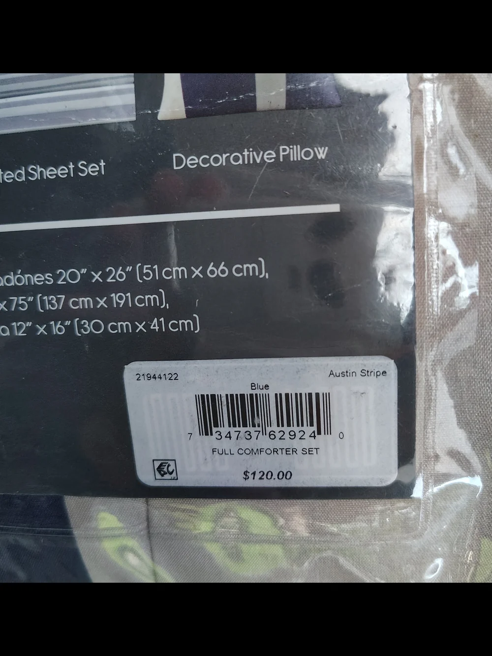 Brand New Full Size Reversible 12-Piece Bedding Ensemble - Blue/Grey